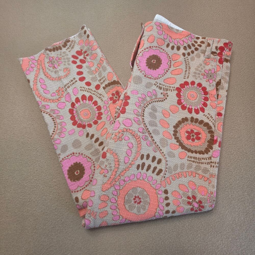 S Max Mara Fatina Trouser Pants Tan Pink Floral Paisley Jacquard Sz 12